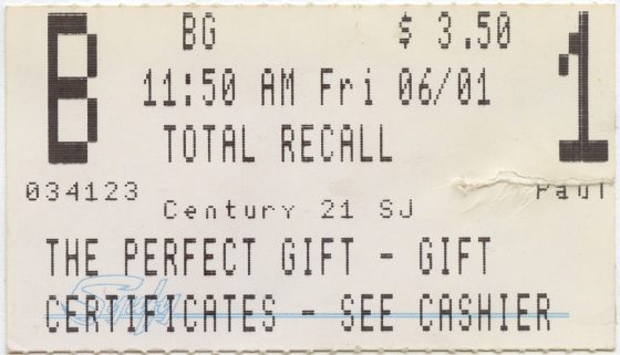 Possibly the only ticket I have from this theater. As I recall, we only drove over the hill because we couldn't wait the five hours for the screening in Santa Cruz. No regrets. 